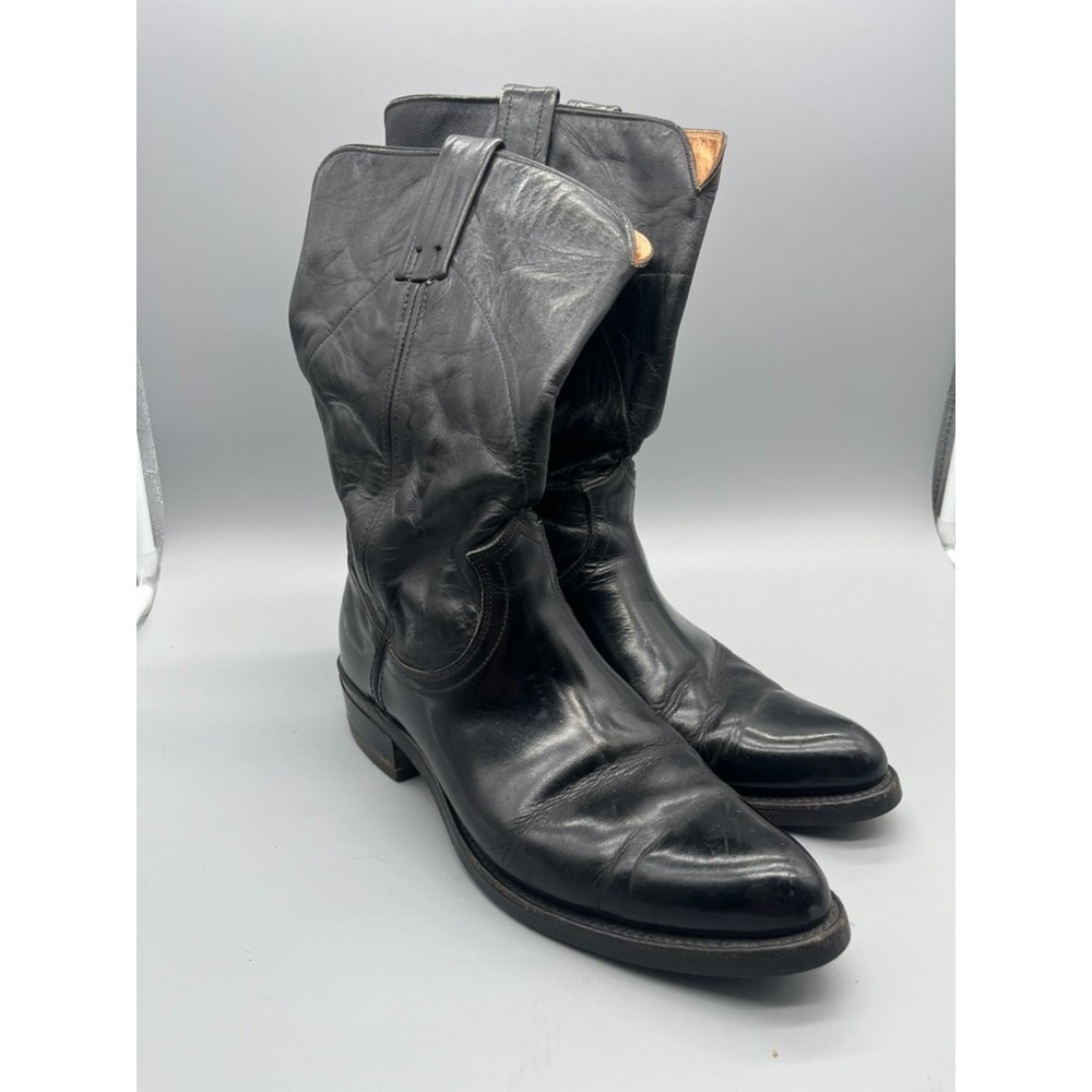 FRYE Billy Women Size 9B Pull On In Black Leather Cowboy Western Calf Boots